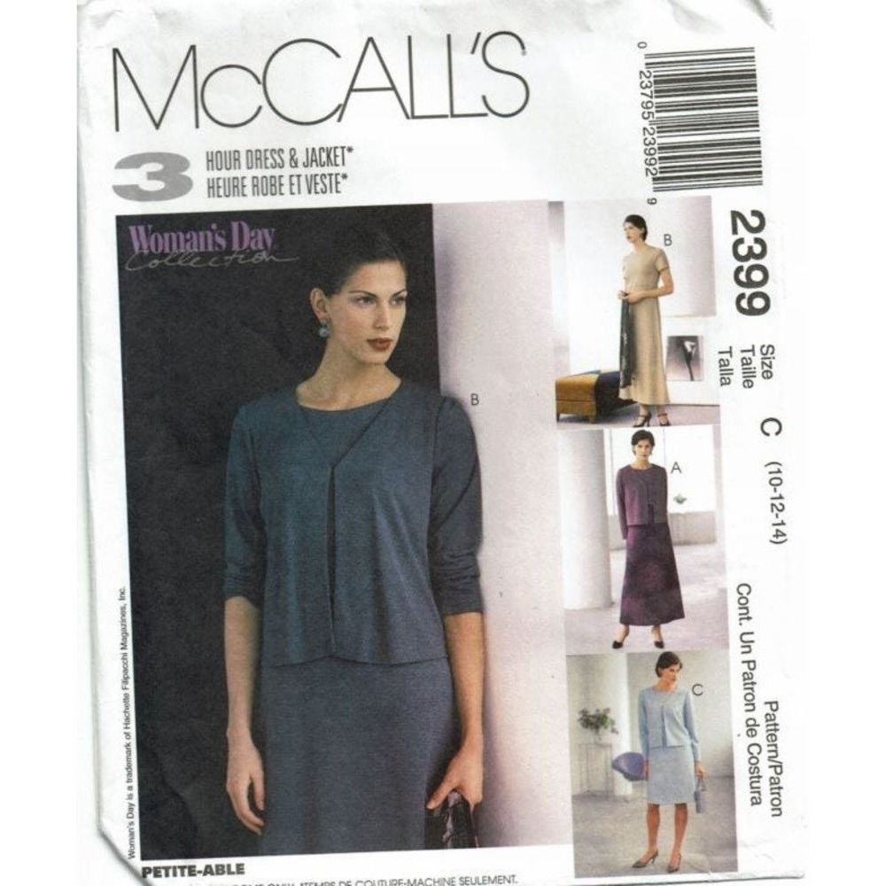 McCalls Sewing Pattern 2399‎ Dress Jacket Misses Size 10-14